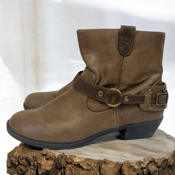 Kenneth Cole Taylor Brown Leather Western Harness Short Moto Engineer Boots Size - Picture 1 of 10